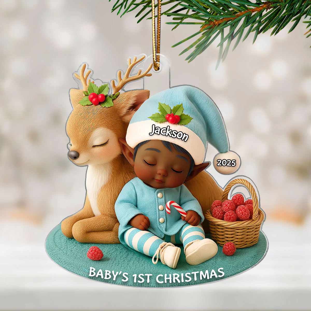 Baby's 1st Christmas Ornament – Cute Elf & Reindeer Acrylic Keepsake – Personalized Newborn Holiday Gift 2025 - Image 7