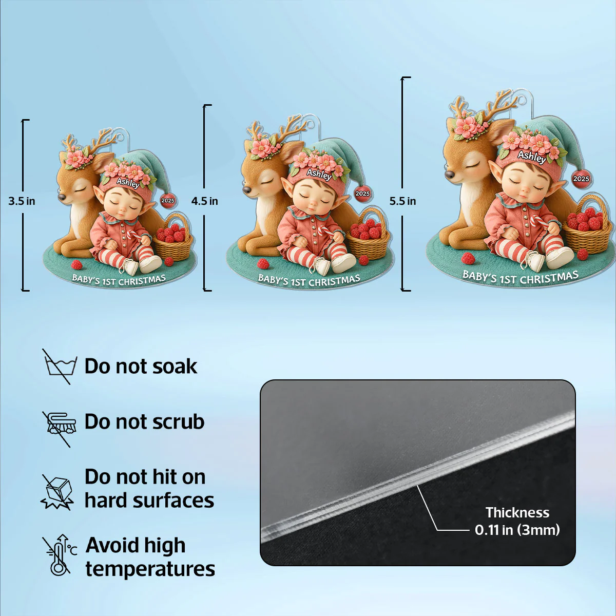 Baby's 1st Christmas Ornament – Cute Elf & Reindeer Acrylic Keepsake – Personalized Newborn Holiday Gift 2025 - Image 8