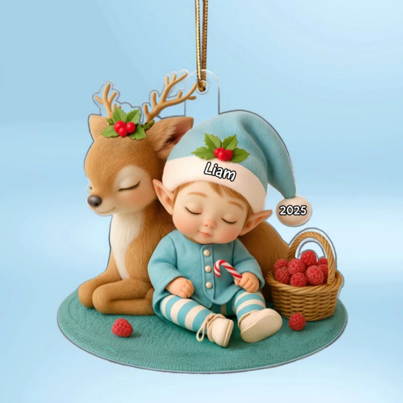 Baby's 1st Christmas Ornament – Cute Elf & Reindeer Acrylic Keepsake – Personalized Newborn Holiday Gift 2025 - Image 9