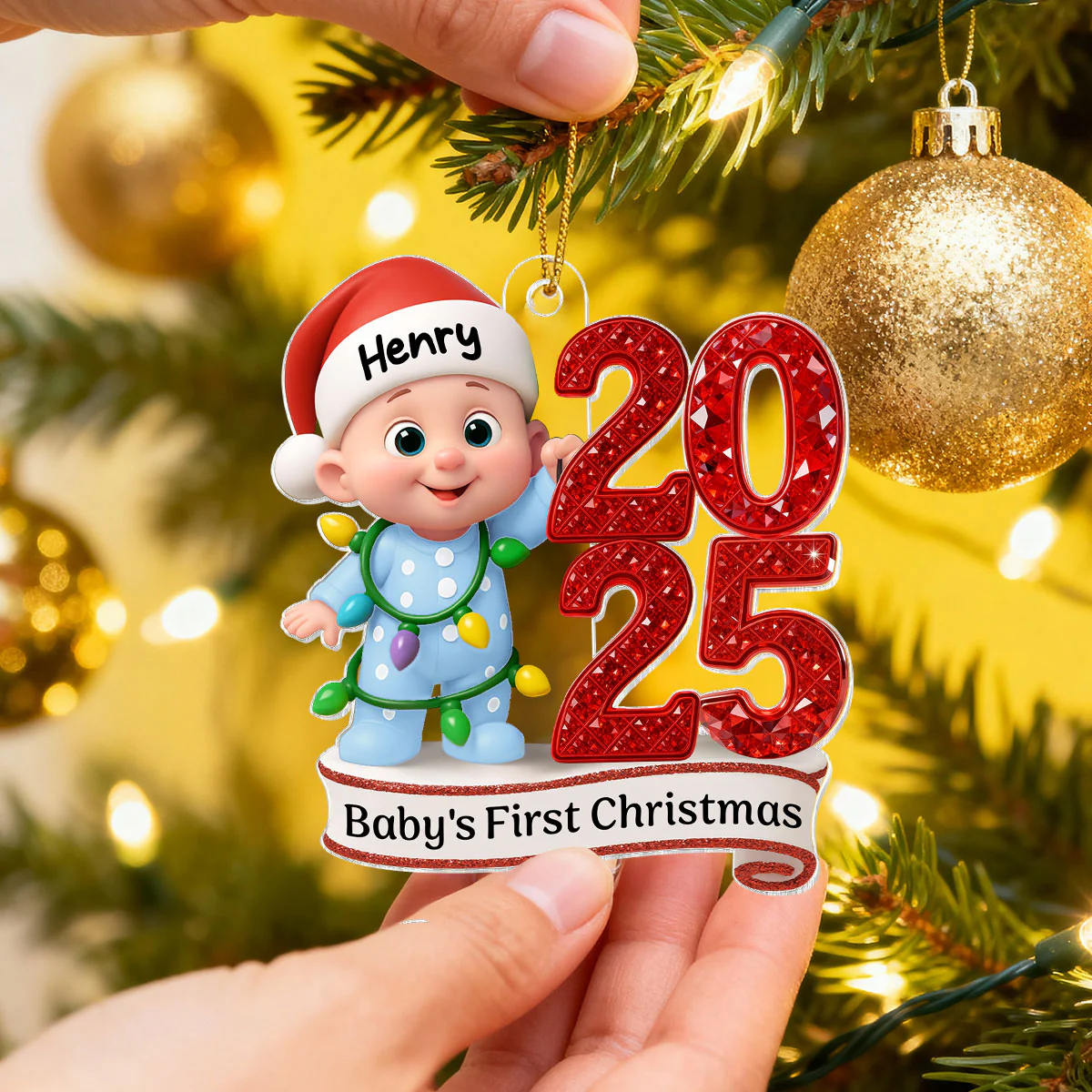 Baby's First Christmas 3D Effect Baby Standing By Year - Personalized Acrylic Ornament - Image 5