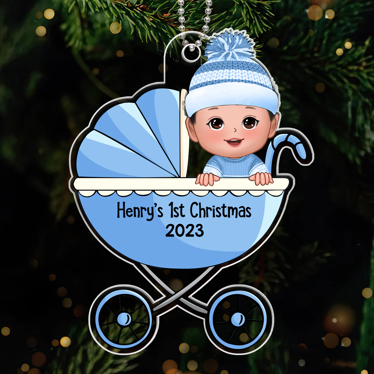Baby‘s First Christmas Cute Baby In Stroller Personalized Acrylic Ornament
