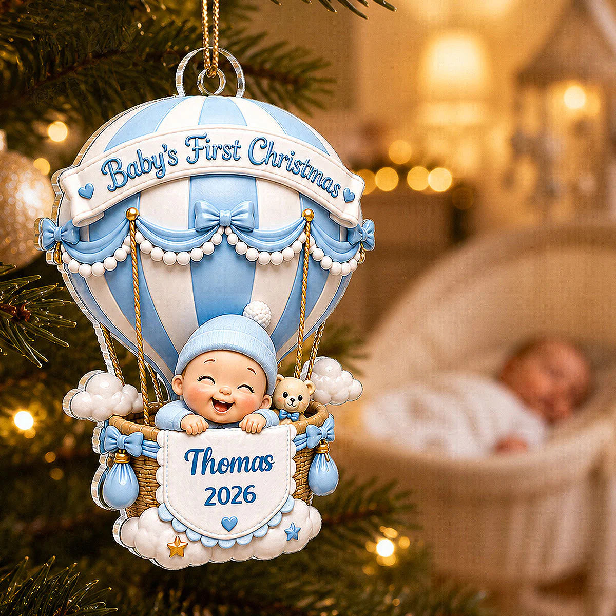 Baby’s First Christmas Hot Air Balloon 2D Flat – Personalized Acrylic Ornament - Christmas Keepsake - Image 3