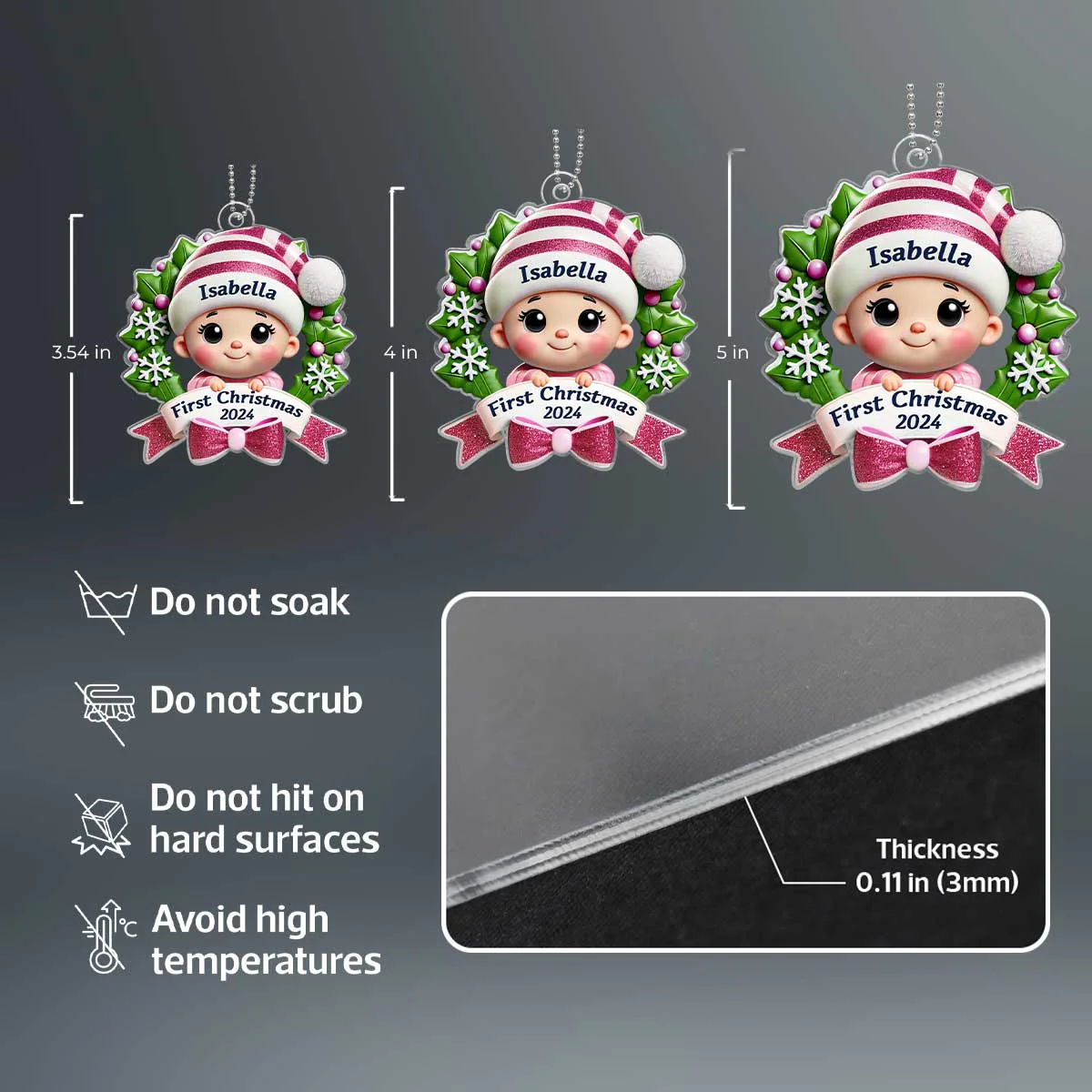 Baby's First Christmas Personalized Custom Shaped Acrylic Ornament, Baby In Christmas Wreath, Christmas in July - Image 6