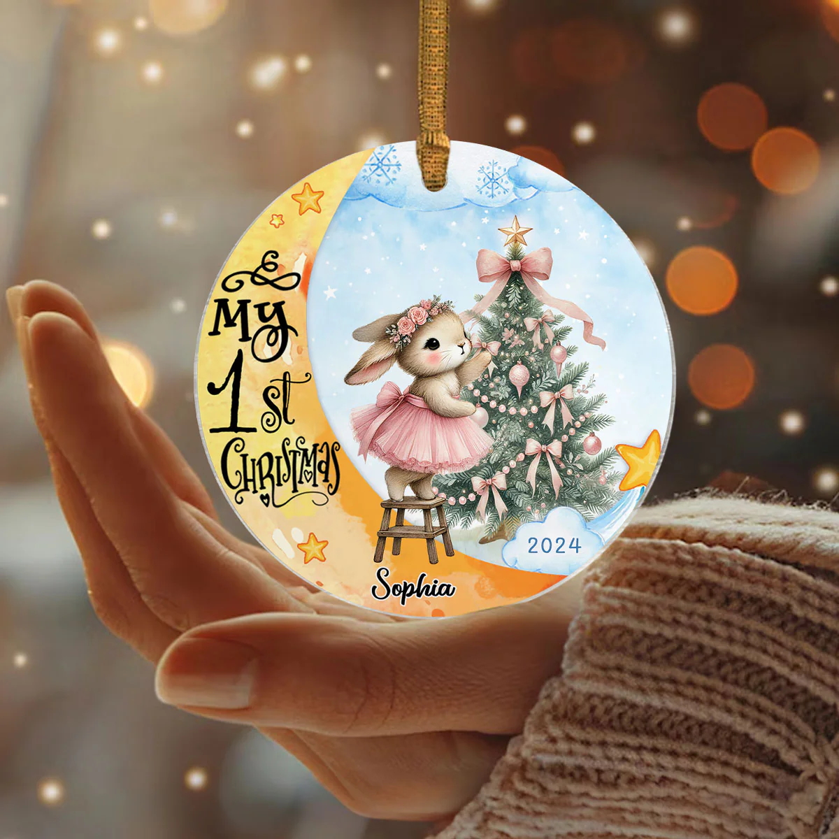 Baby's First Christmas Rabbit On Moon Personalized Acrylic Ornament, Baby's First Christmas Keepsake for New Mom New Dad - Image 3