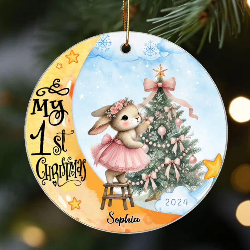 Baby's First Christmas Rabbit On Moon Personalized Acrylic Ornament, Baby's First Christmas Keepsake for New Mom New Dad - Image 8