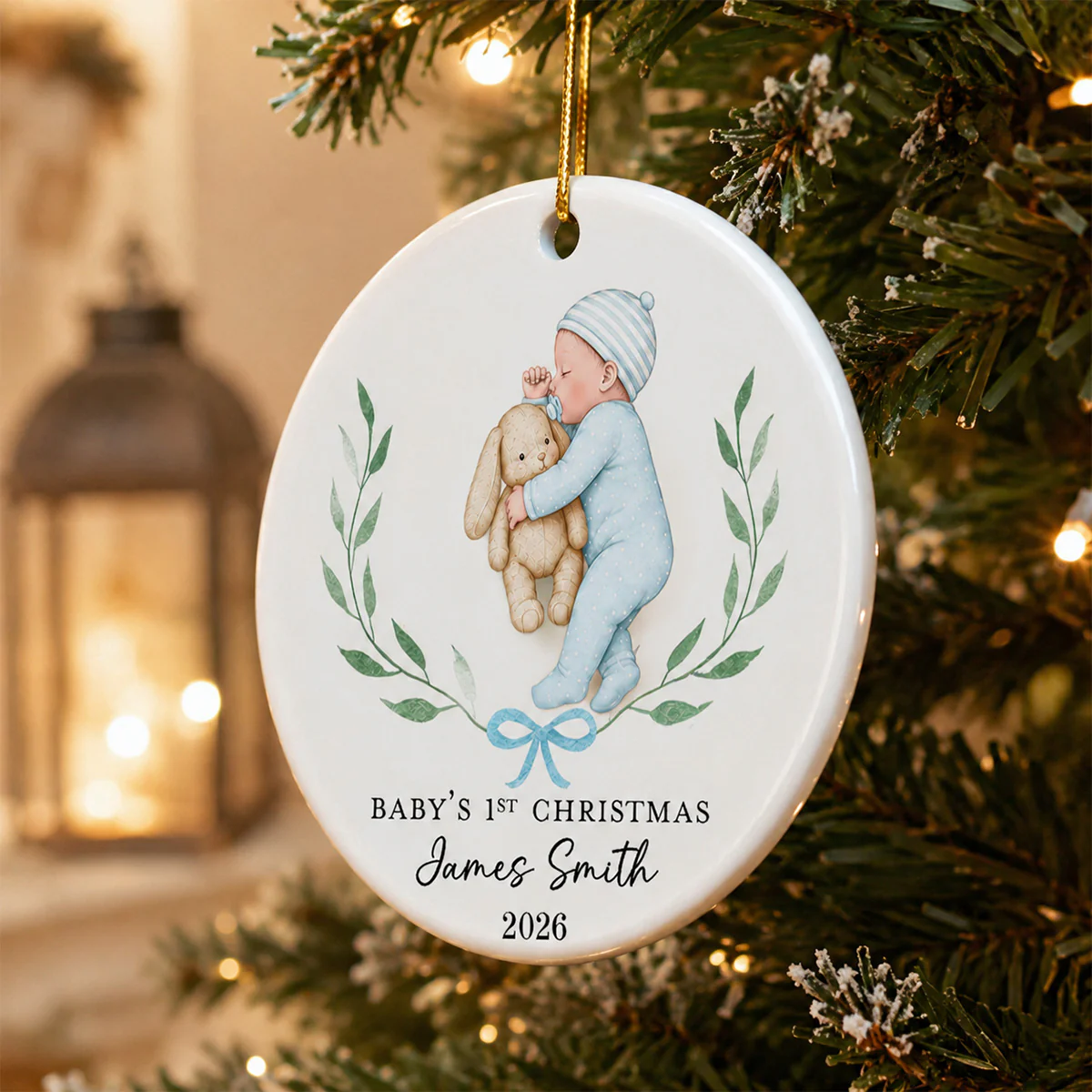 Baby’s First Christmas Sleeping Baby – Personalized Ceramic Ornament - Image 2