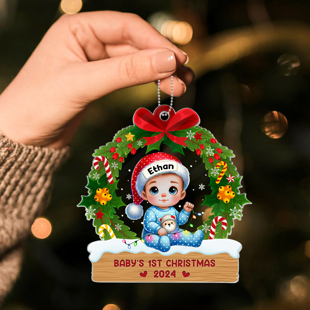Baby's First Christmas Wreath Personalized Acrylic Ornament, Baby's First Christmas Keepsake for New Mom New Dad - Image 4