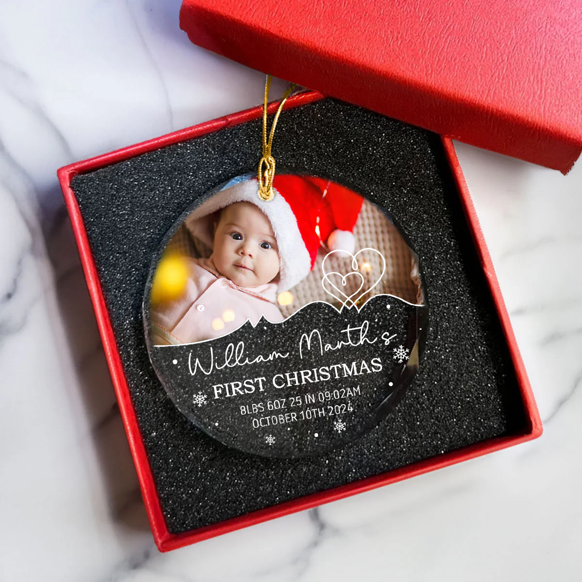 Baby's Frist Christmas Photo Upload Personalized Glass Ornament, Christmas Gift For New Mom New Dad - Image 3