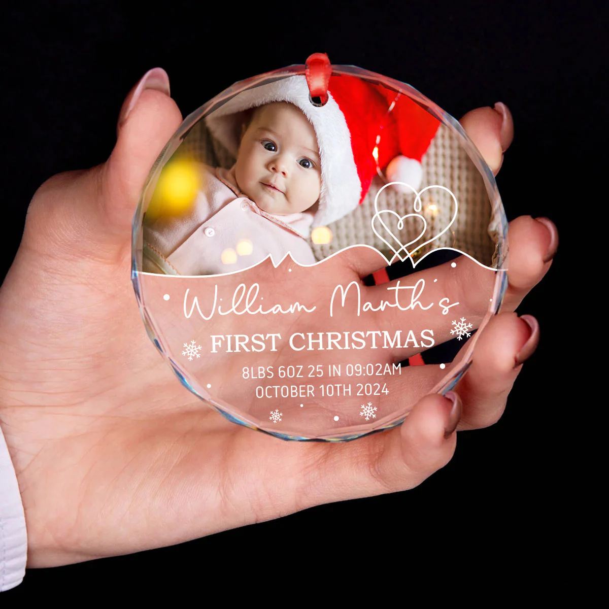 Baby's Frist Christmas Photo Upload Personalized Glass Ornament, Christmas Gift For New Mom New Dad - Image 4