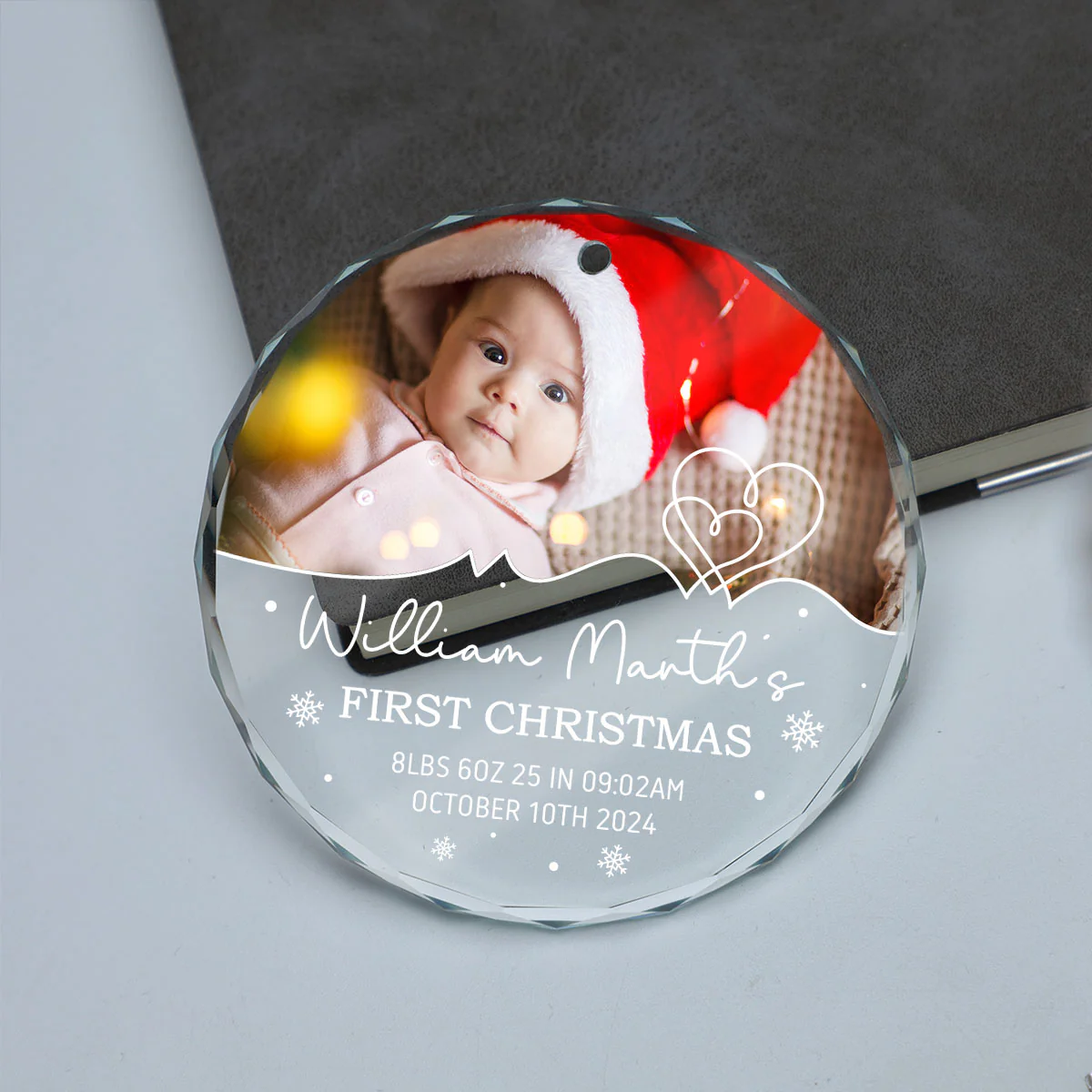 Baby's Frist Christmas Photo Upload Personalized Glass Ornament, Christmas Gift For New Mom New Dad - Image 5