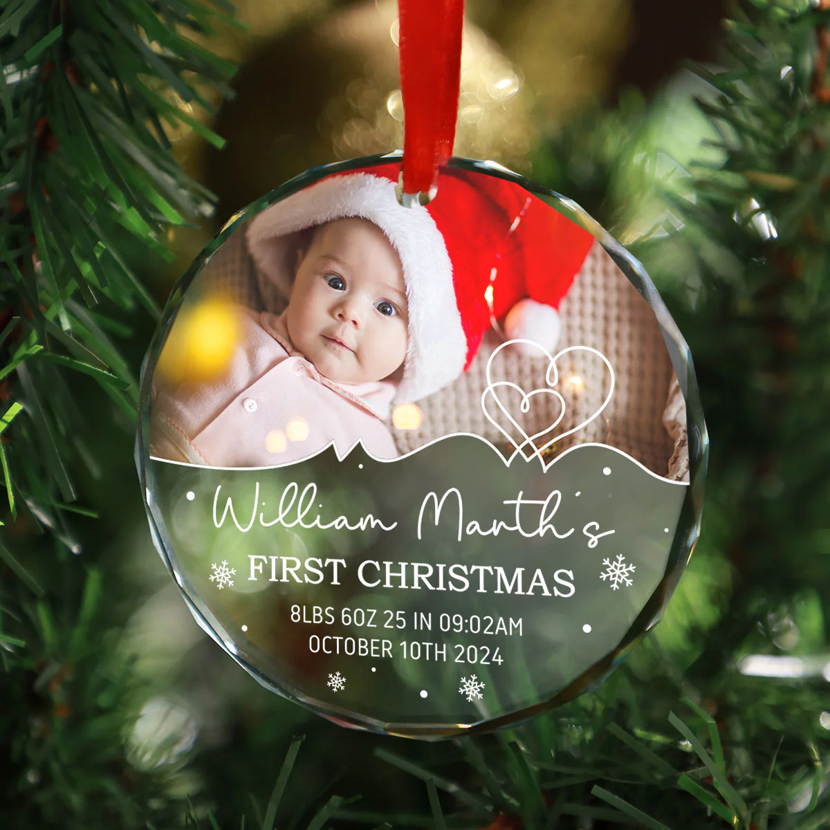 Baby's Frist Christmas Photo Upload Personalized Glass Ornament, Christmas Gift For New Mom New Dad - Image 7