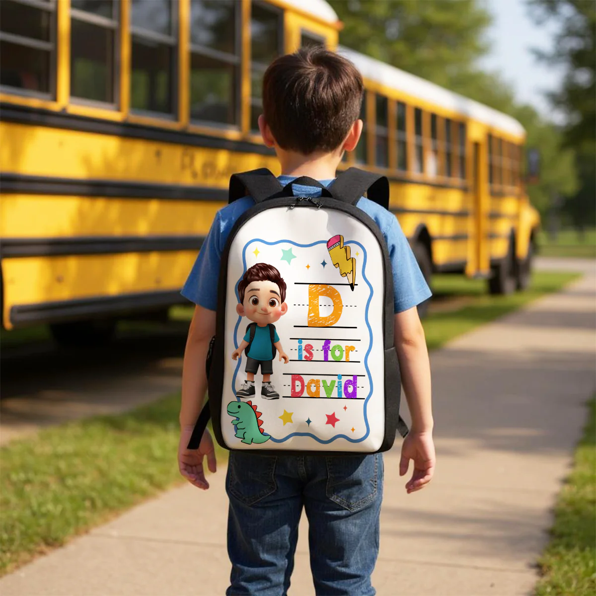 Back To School Gift For Kid, Custom Name Retro Personalized Backpack - Image 5