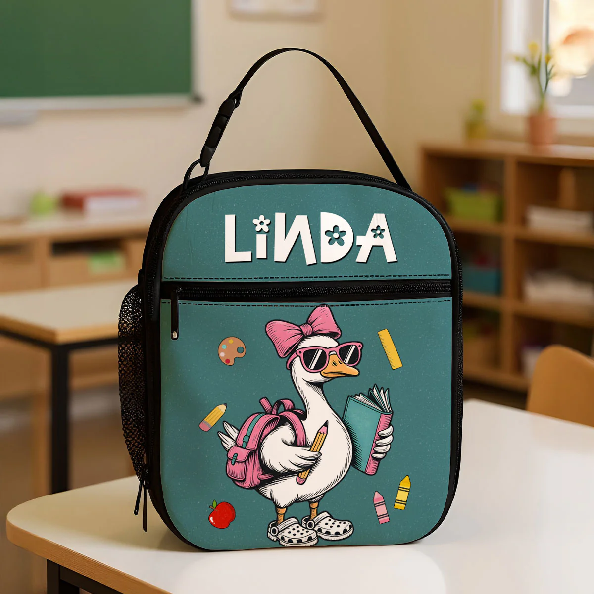 Back to School Goose Personalized Insulated Lunch Bag for Boy Girl - Image 2