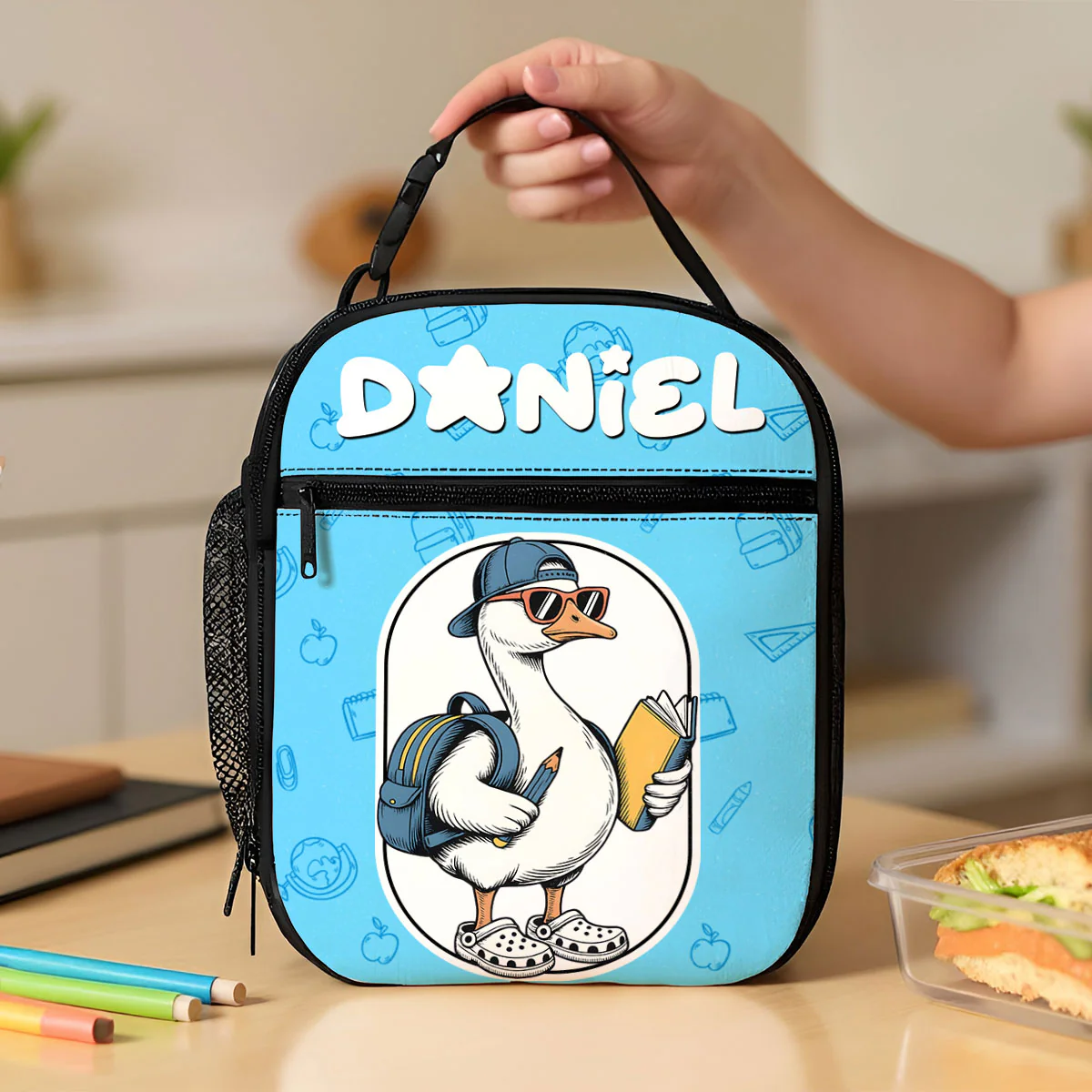 Back to School Goose Personalized Insulated Lunch Bag for Boy Girl - Image 4