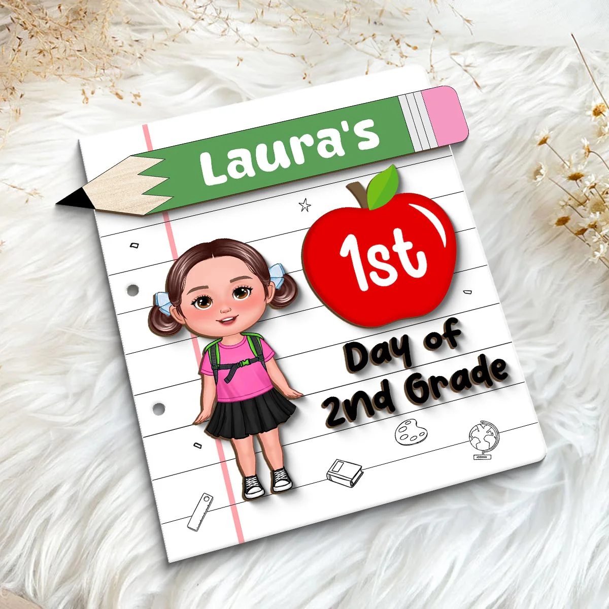 Back To School Sign Cute Doll Kid Personalized 2-Layer Wooden Plaque - Image 7