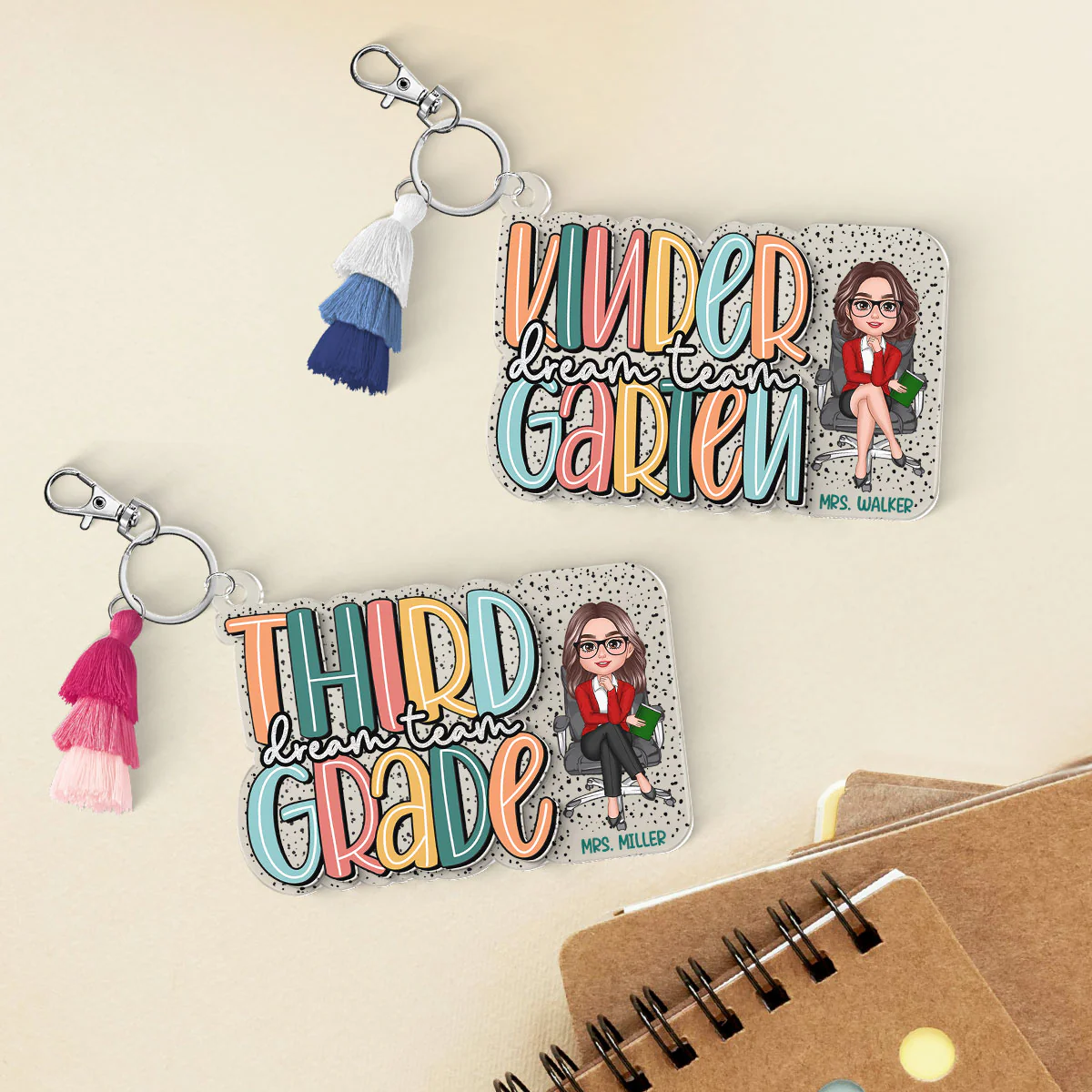 Back to School Teacher Dalmatian Pattern Personalized 2-Layer Acrylic Keychain, First Day of School, Teacher Team - Image 6