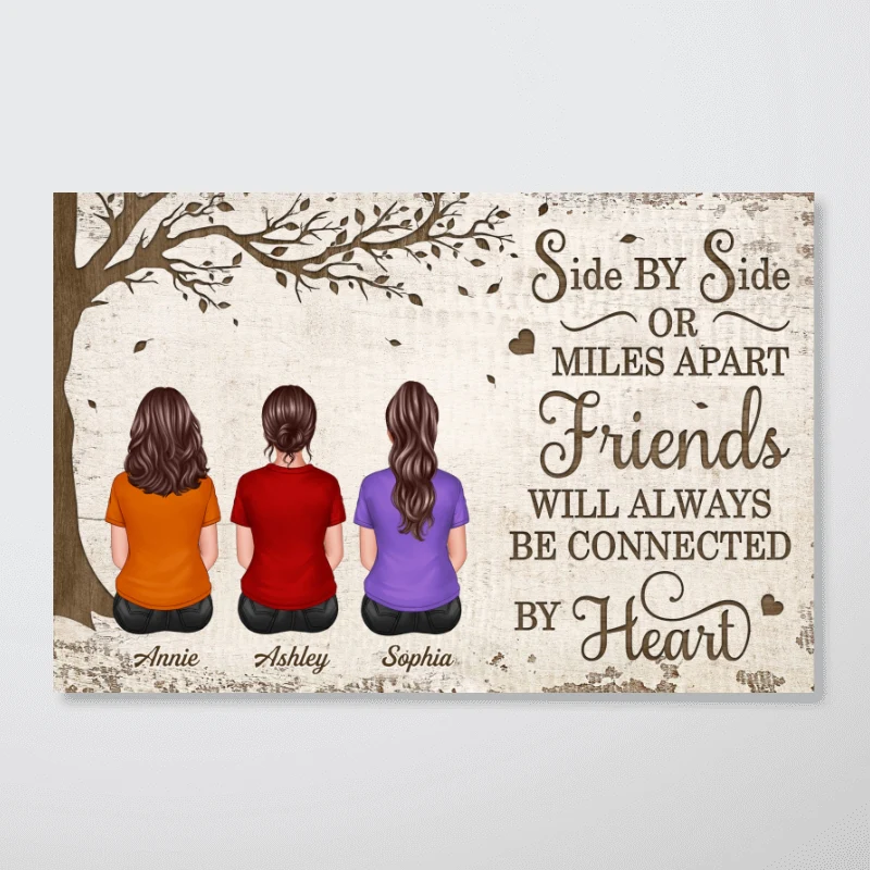 Back View Best Friends Man Woman Sitting Under Tree Personalized Horizontal Poster - Image 4