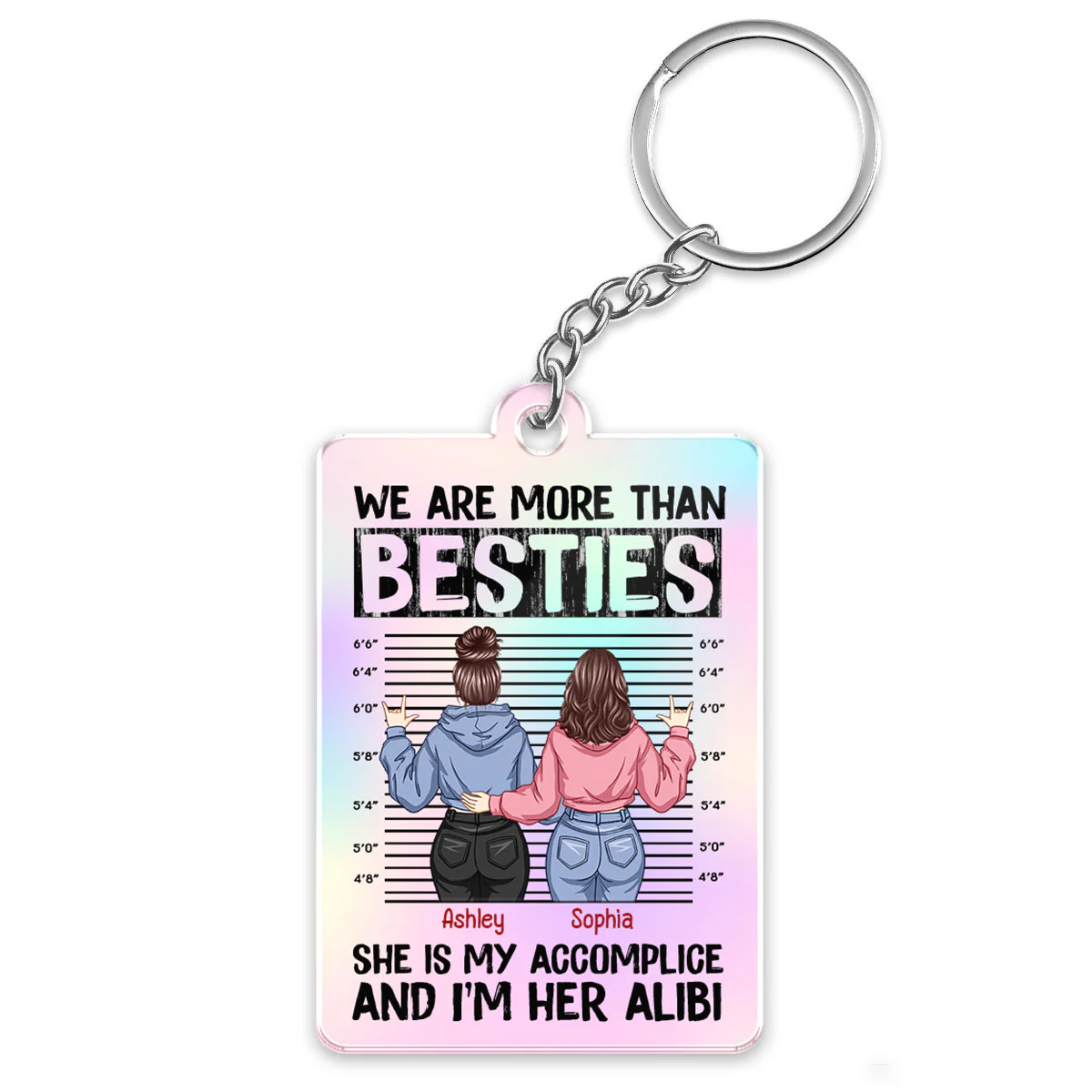 Back View Besties Accomplice Alibi Personalized Acrylic Keychain