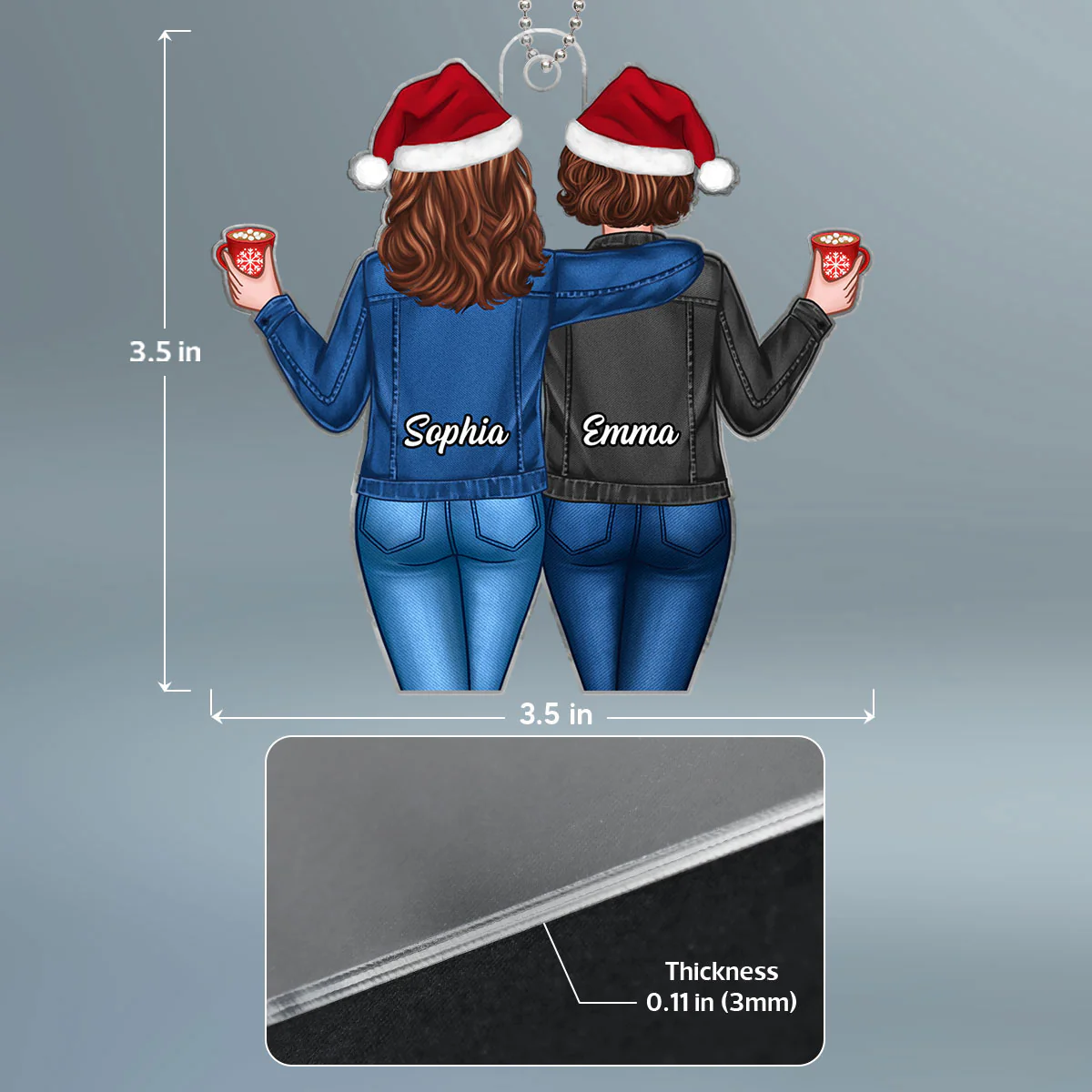 Back View Besties Christmas Gift For Best Friends Personalized Acrylic Ornament - Image 4