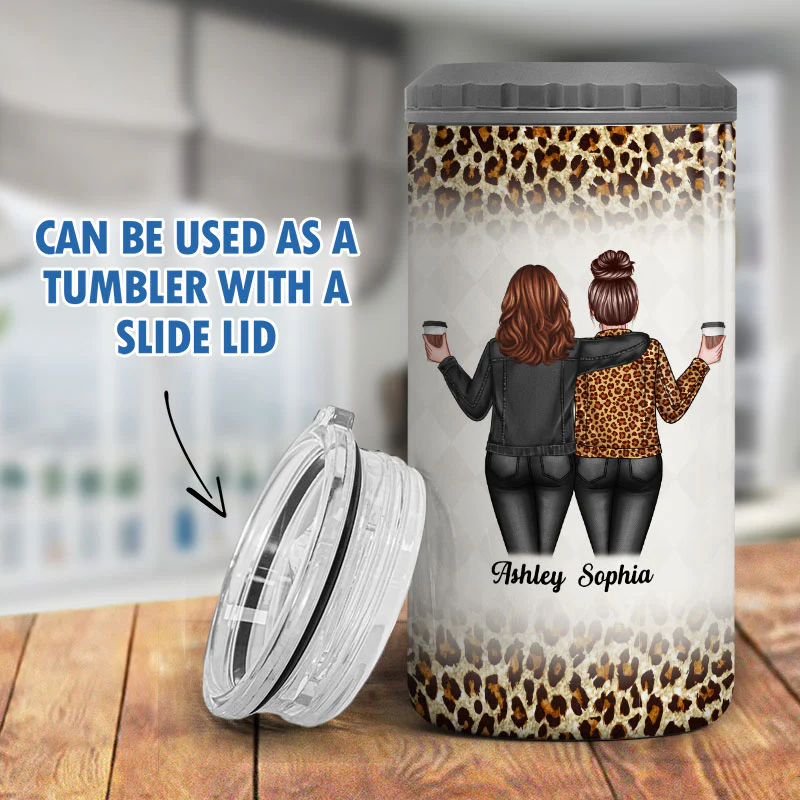 Back View Besties Leopard Another Year Of Bonding Personalized 4 In 1 Can Cooler - Image 7