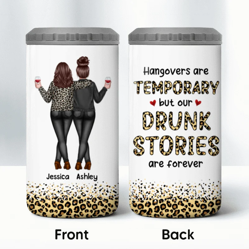 Back View Besties Sisters Leopard Gift Personalized 4 In 1 Can Cooler - Image 10