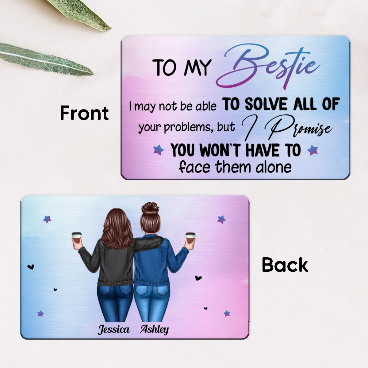 Back View Besties To My Bestie Perfect Wallet Insert Keepsake Personalized Metal Wallet Card - Image 6