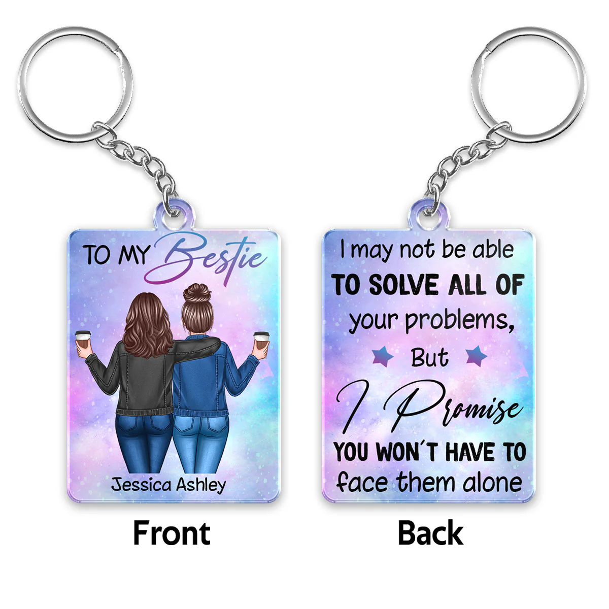 Back View Besties To My Bestie Personalized Acrylic Keychain