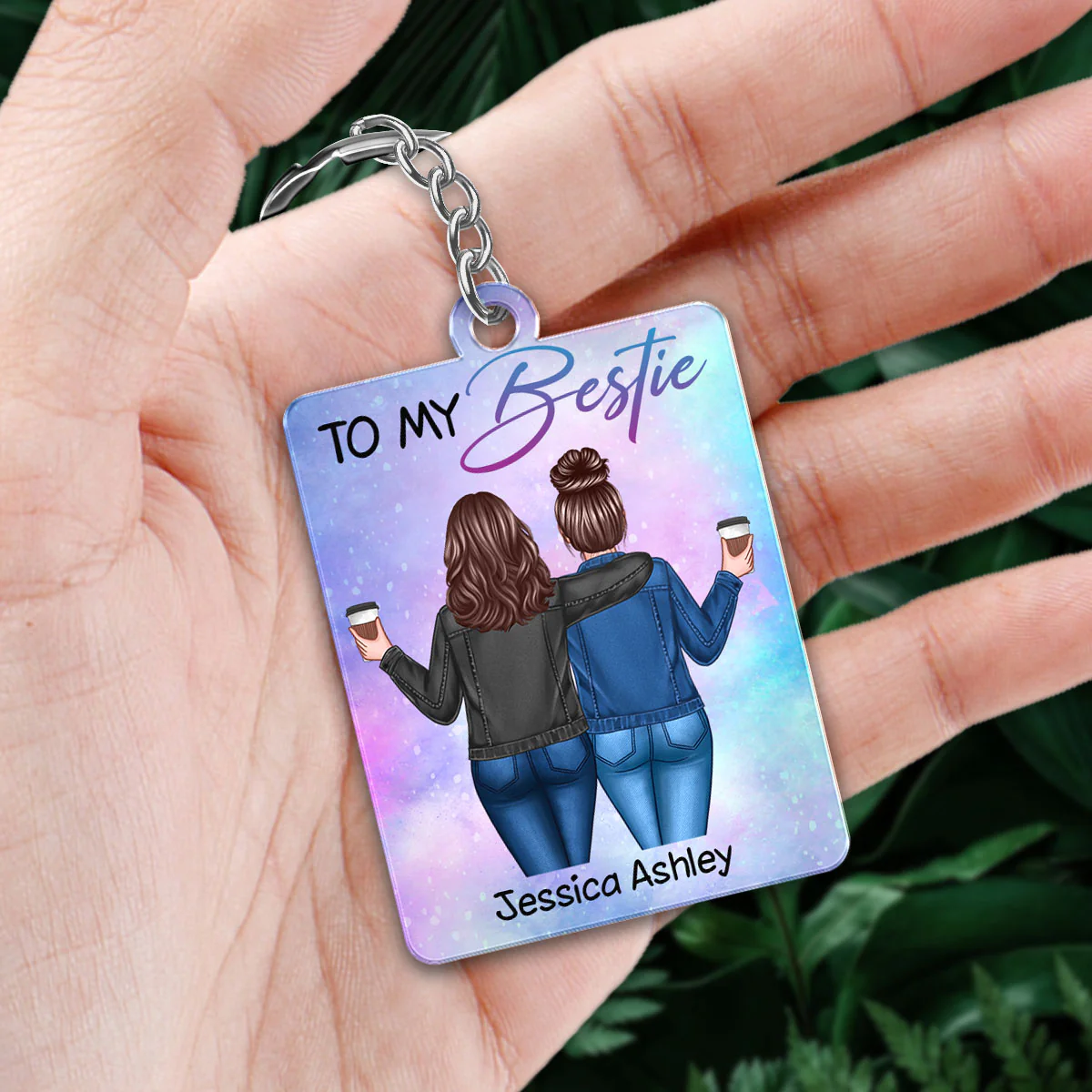 Back View Besties To My Bestie Personalized Acrylic Keychain - Image 2