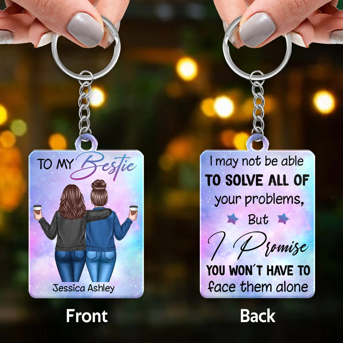Back View Besties To My Bestie Personalized Acrylic Keychain - Image 3