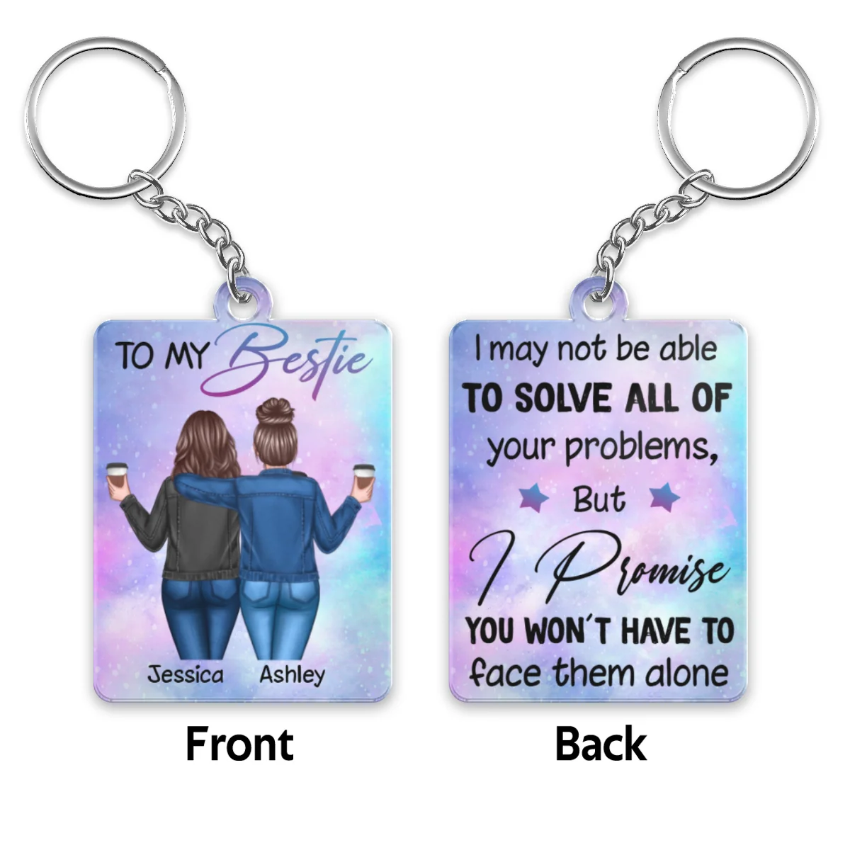 Back View Besties To My Bestie Personalized Acrylic Keychain - Image 4