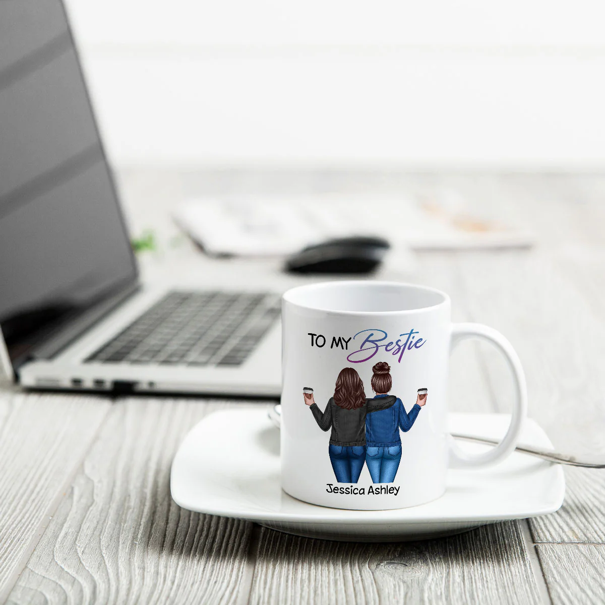 Back View Besties To My Bestie Personalized Mug, Christmas Gift For Best Friends, BFF - Image 4