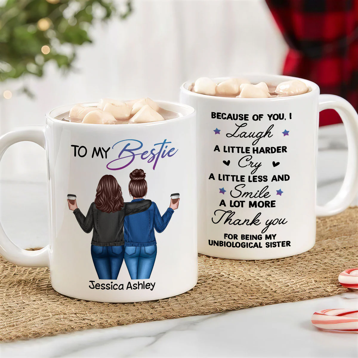 Back View Besties To My Bestie Personalized Mug, Christmas Gift For Best Friends, BFF - Image 6