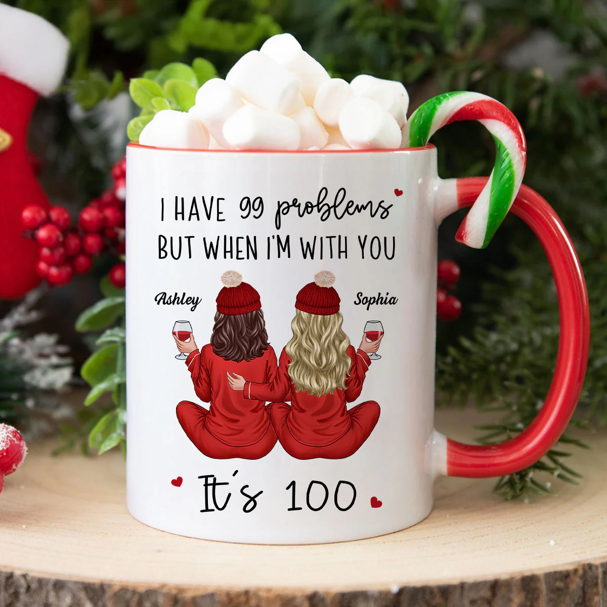 Back View Pajamas Besties I Have 99 Problems With You It's 100 Personalized Mug, Funny Gift For Besties, Best Friends, Sisters - Image 4