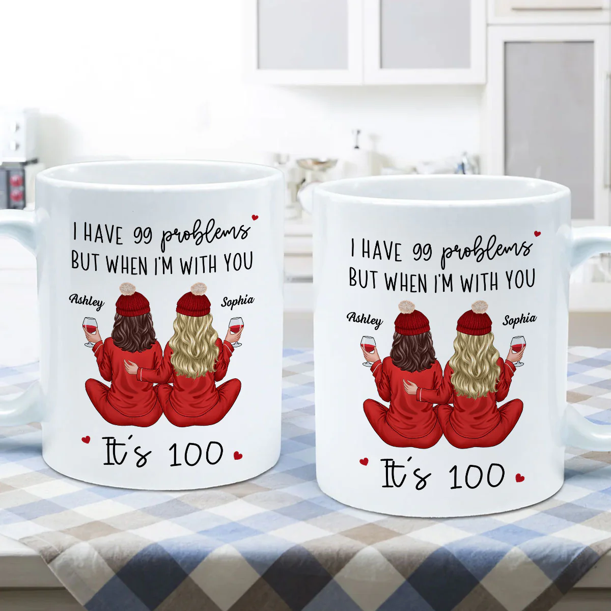 Back View Pajamas Besties I Have 99 Problems With You It's 100 Personalized Mug, Funny Gift For Besties, Best Friends, Sisters - Image 5