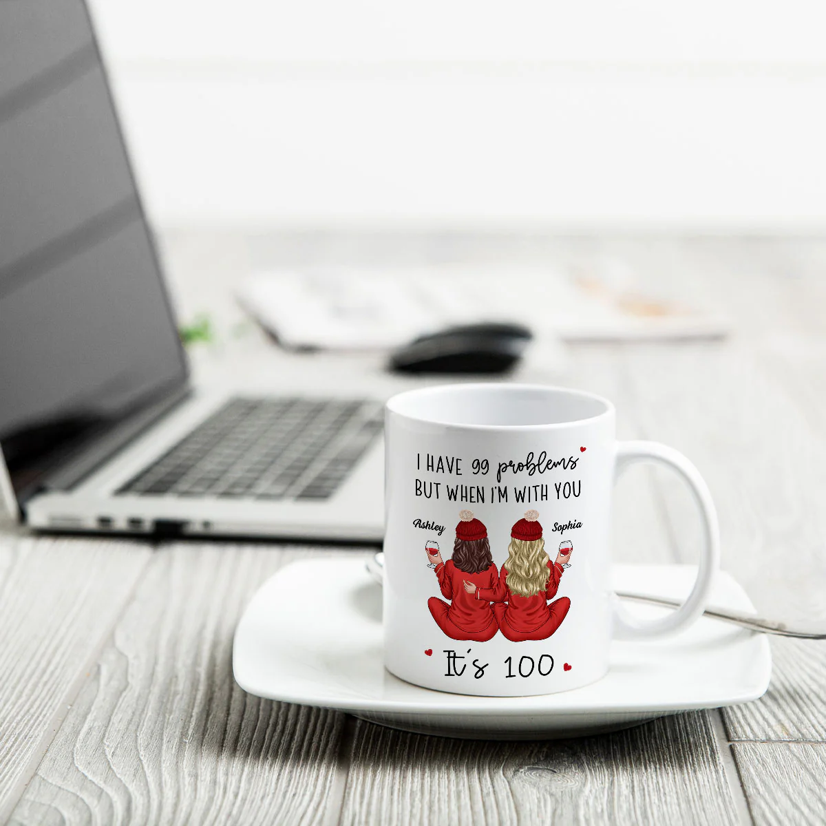 Back View Pajamas Besties I Have 99 Problems With You It's 100 Personalized Mug, Funny Gift For Besties, Best Friends, Sisters - Image 6