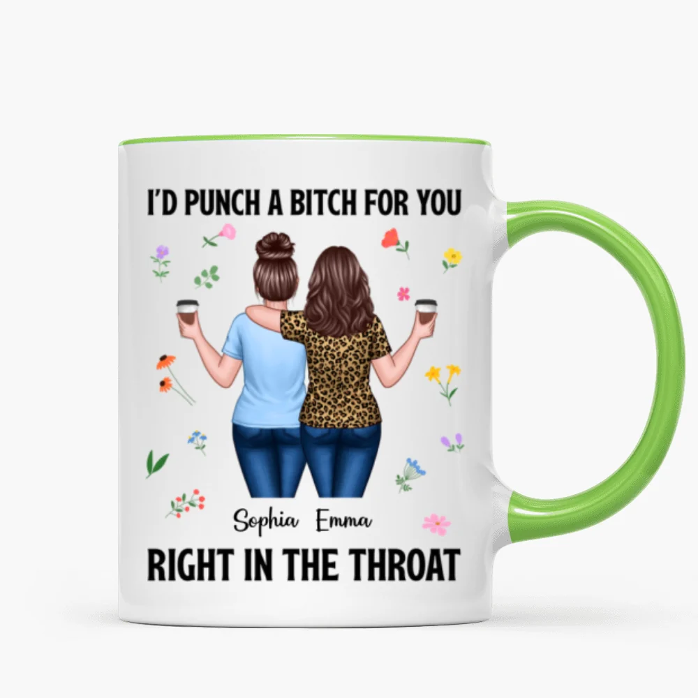 Back View Besties Walking I'd Punch A Bitch For You Personalized Mug, Funny Gift For Best Friends, BFF - Image 14