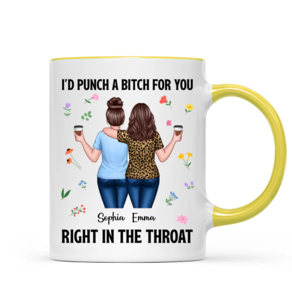 Back View Besties Walking I'd Punch A Bitch For You Personalized Mug, Funny Gift For Best Friends, BFF - Image 16
