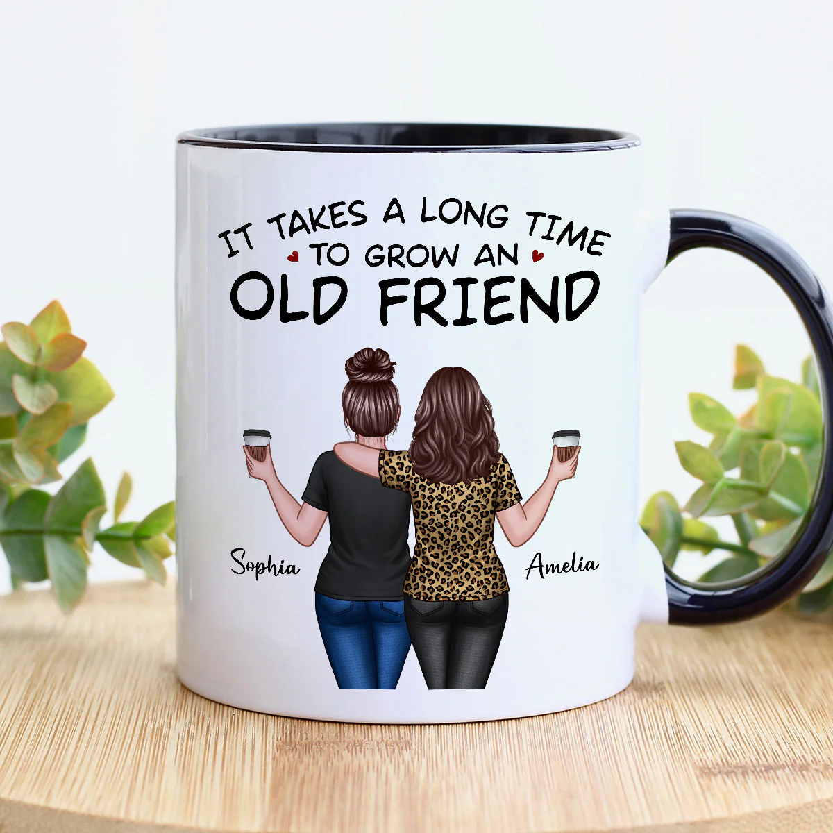 Back View Besties Walking It Takes A Long Time To Grow An Old Friend Personalized Mug, Gift For Best Friends, BFF - Image 6