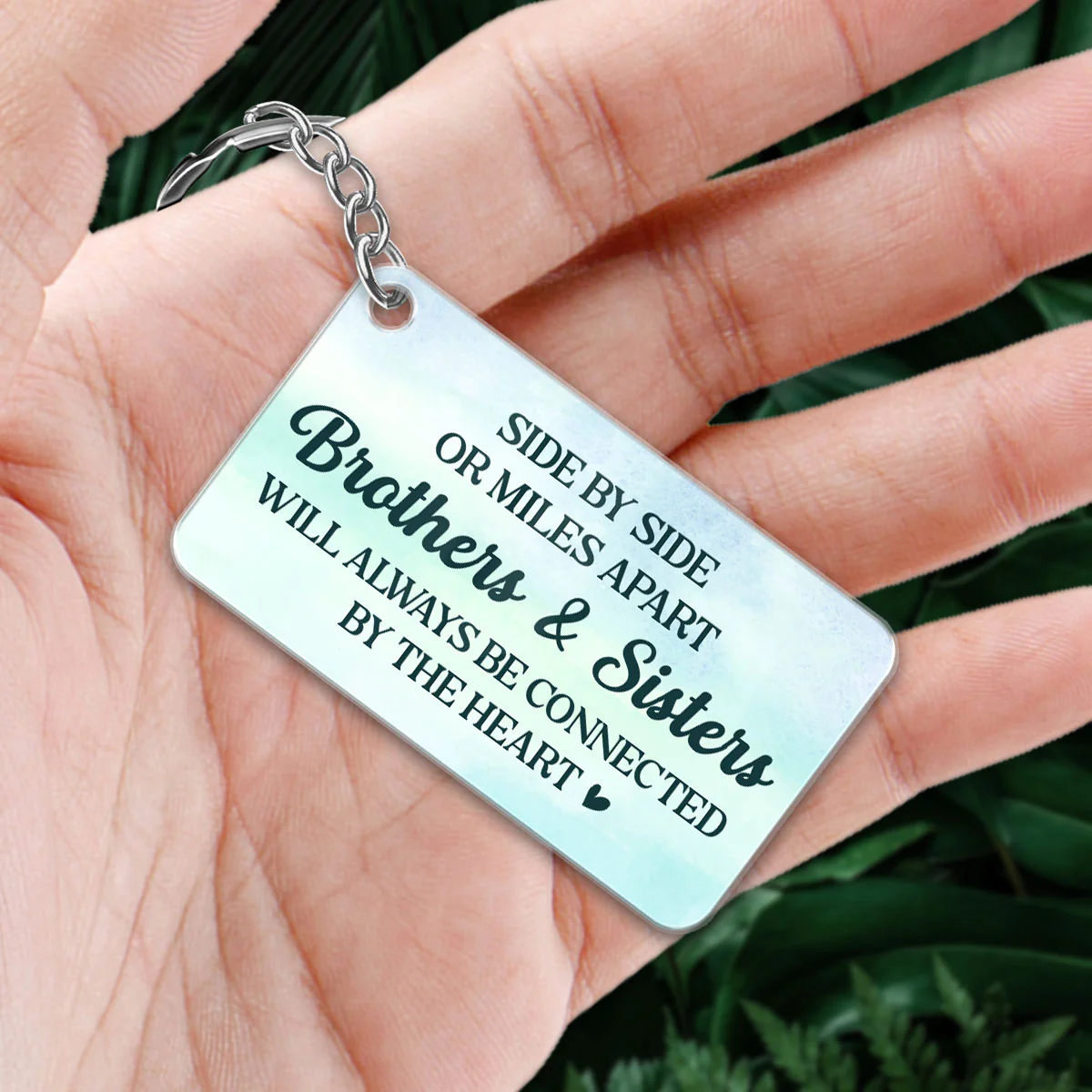 Back View Brothers And Sisters Sitting Forest Gift For Siblings Personalized Acrylic Keychain - Image 2