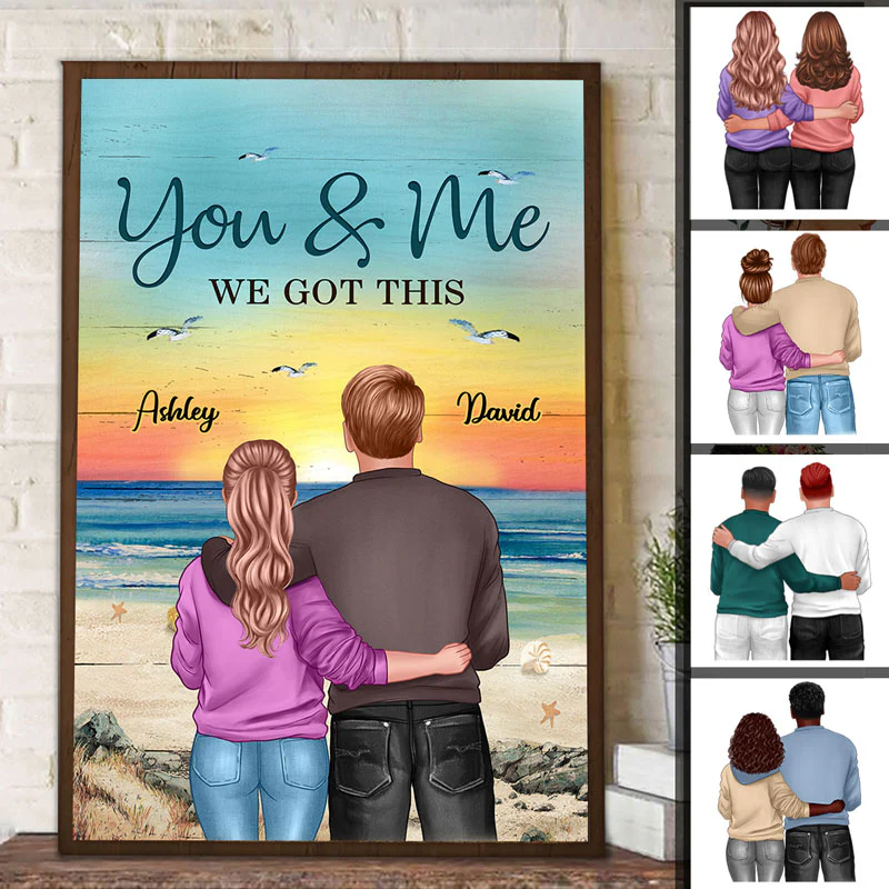 Back View Couple At Beach We Got This Personalized Vertical Poster - Image 2