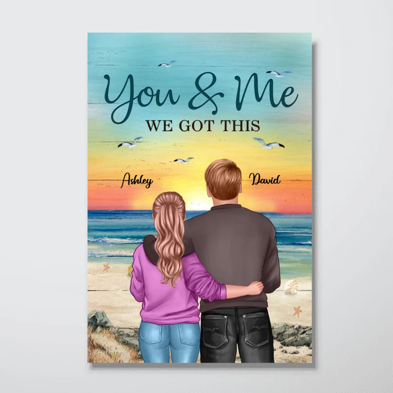 Back View Couple At Beach We Got This Personalized Vertical Poster - Image 3