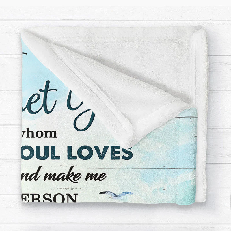 Back View Couple Beach Landscape Valentine‘s Day Anniversary Gift For Him For Her Personalized Fleece Blanket - Image 2