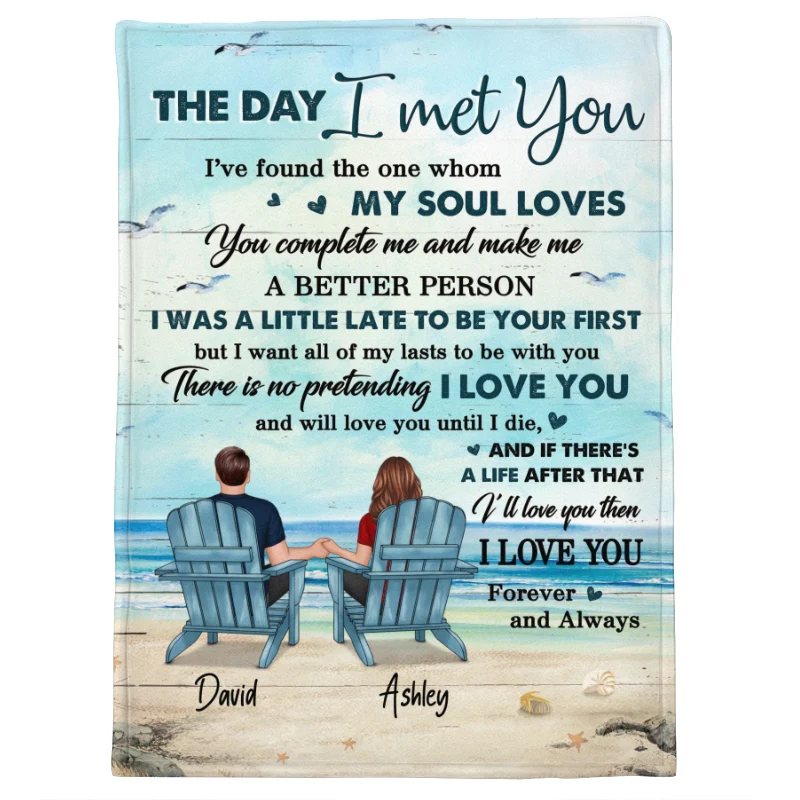 Back View Couple Beach Landscape Valentine‘s Day Anniversary Gift For Him For Her Personalized Fleece Blanket - Image 5