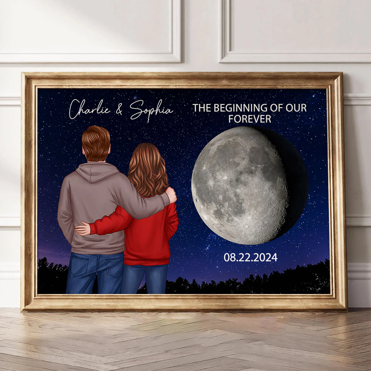 Back View Couple Custom Moon Phases The Day We Met Personalized Poster, Heartfelt Gift For Couple, For Him, For Her, Boyfriend, Girlfriend, Husband, Wife - Image 6