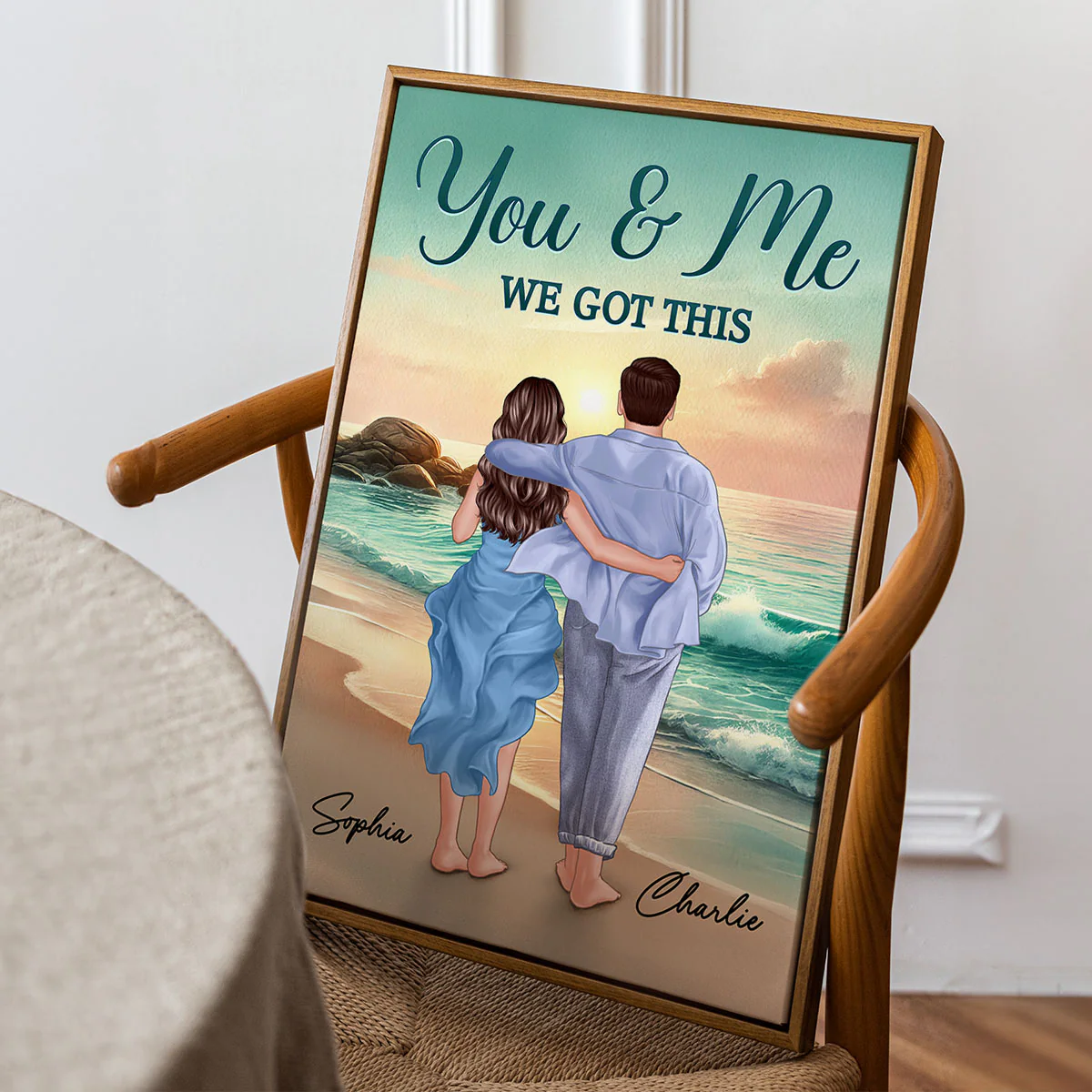 Back View Couple Embracing & Walking On The Beach Personalized Poster, Heartfelt Gift For Couple, For Him, For Her, Boyfriend, Girlfriend, Husband, Wife - Image 4