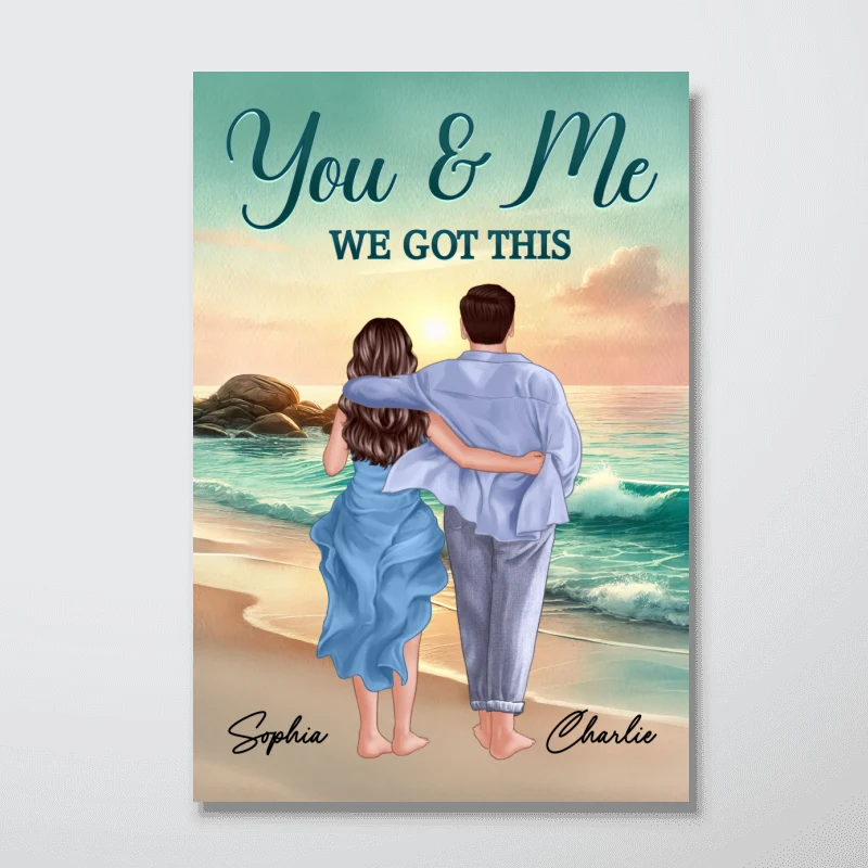 Back View Couple Embracing & Walking On The Beach Personalized Poster, Heartfelt Gift For Couple, For Him, For Her, Boyfriend, Girlfriend, Husband, Wife - Image 8