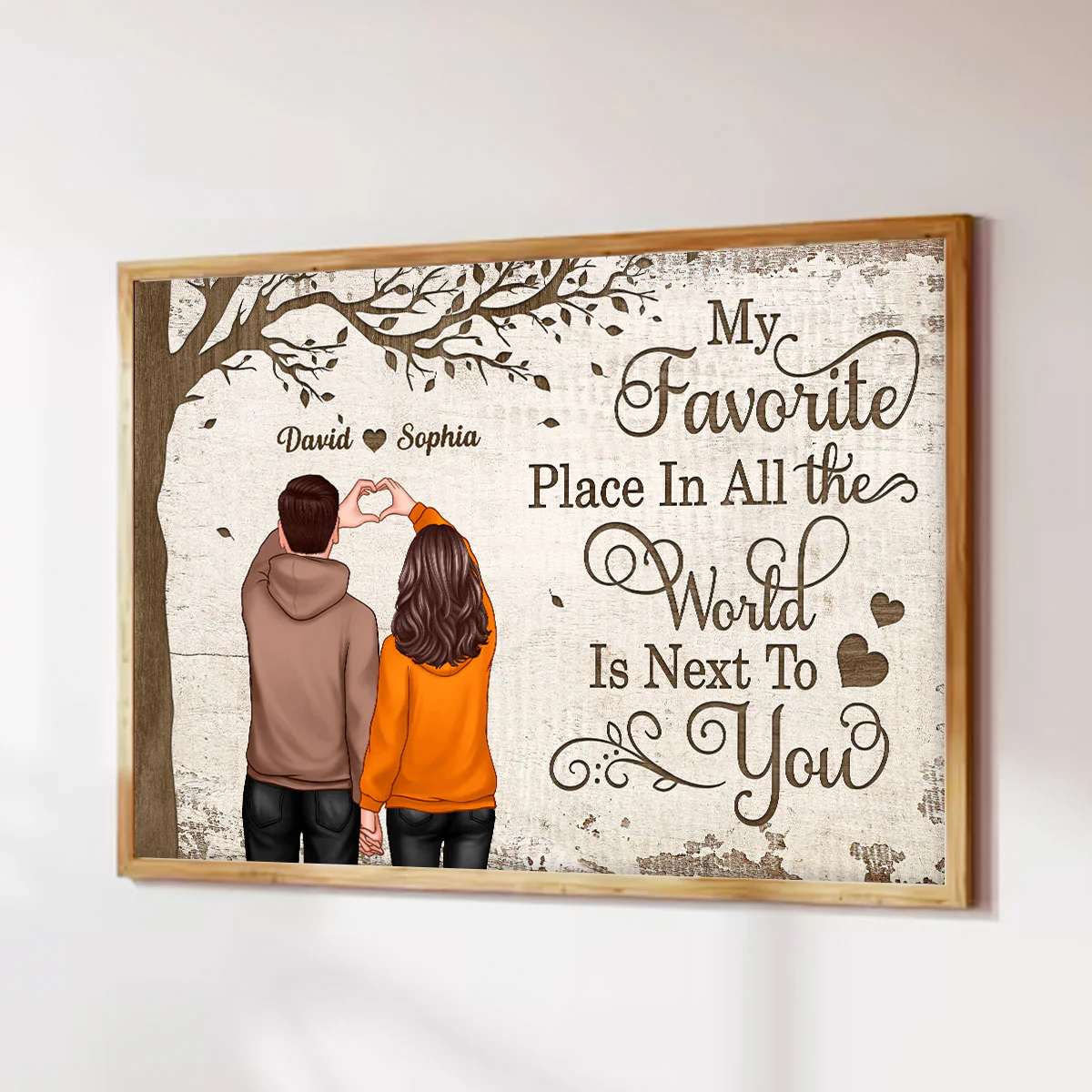 Back View Couple Heart Hands Favorite Place Personalized Horizontal Poster, Unique Valentine's Day Gift For Him, Gift For Her - Image 2