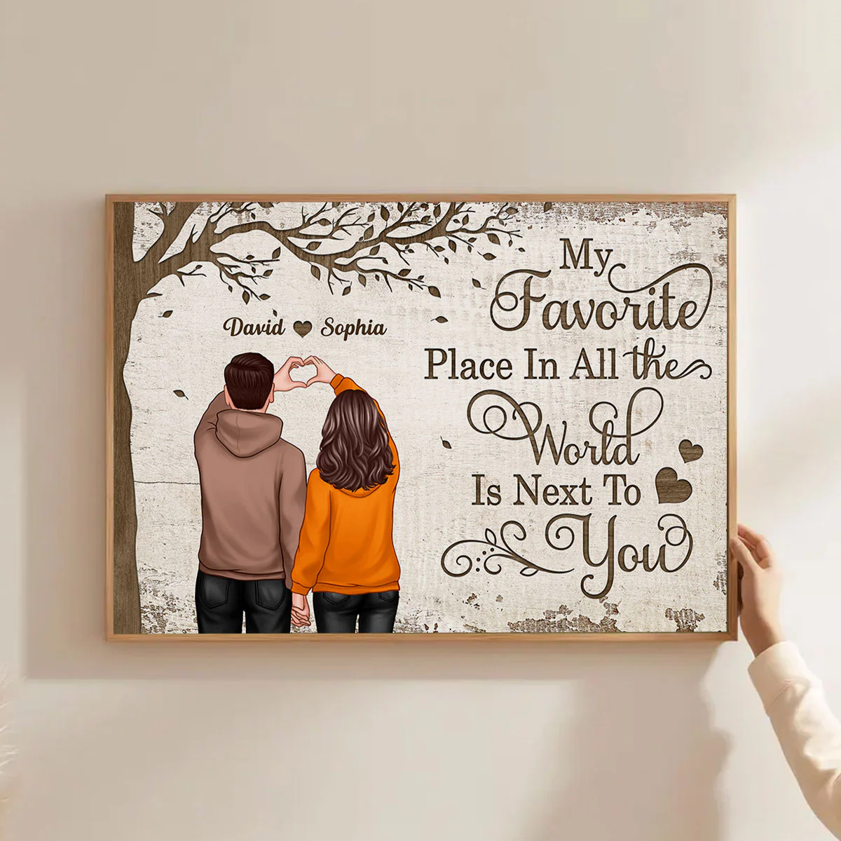Back View Couple Heart Hands Favorite Place Personalized Horizontal Poster, Unique Valentine's Day Gift For Him, Gift For Her - Image 3