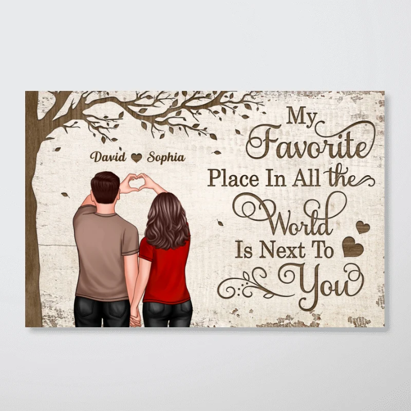 Back View Couple Heart Hands Favorite Place Personalized Horizontal Poster, Unique Valentine's Day Gift For Him, Gift For Her - Image 7