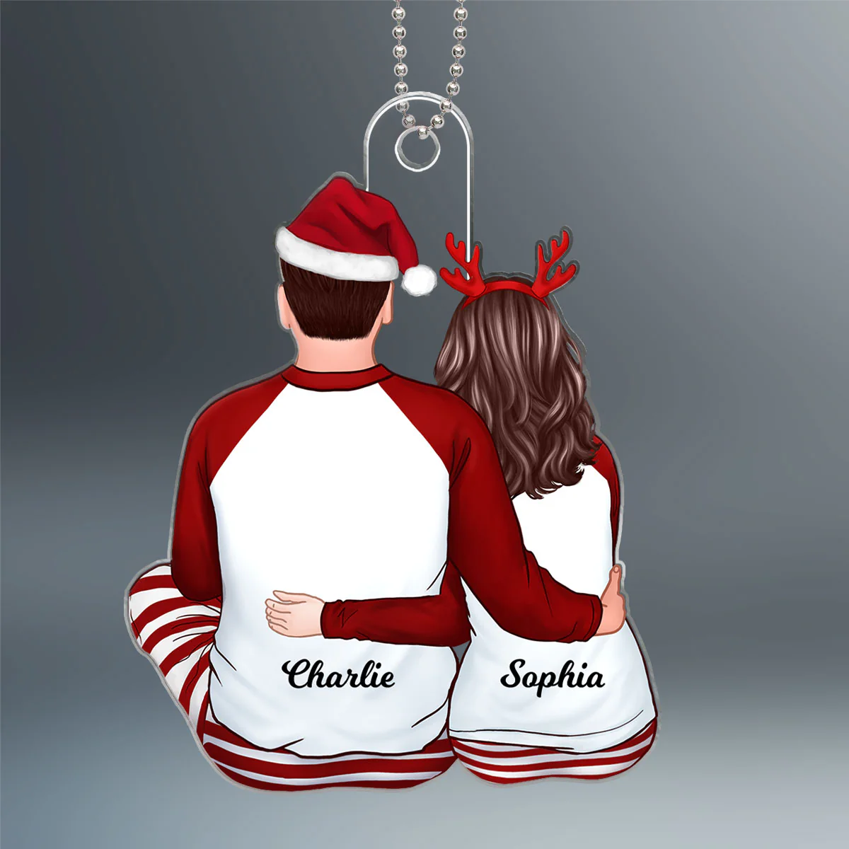 Back View Couple Hugging Sitting Christmas Gift For Him For Her Personalized Acrylic Ornament - Image 2